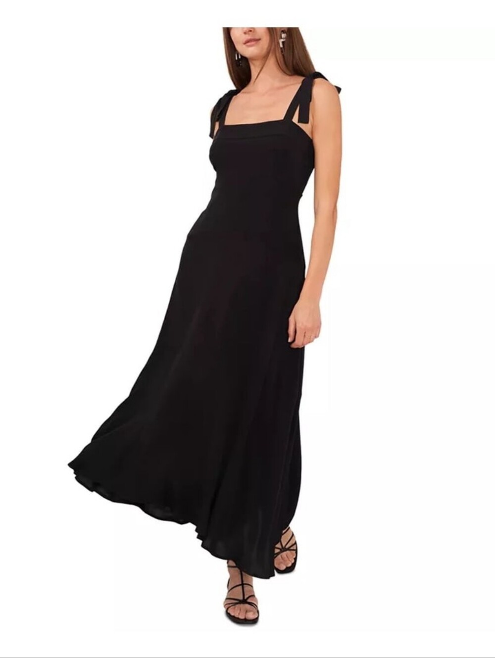 1. State NWT Women's Tie Shoulder Design Elastic Waist Maxi Dress Sz Large Black